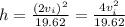 h= \frac{(2v_i)^2}{19.62}= \frac{4v_i^2}{19.62}