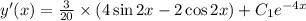 y'(x)=\frac{3}{20}\times (4\sin 2x -2 \cos 2x)+C_{1}e^{-4 x}
