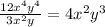 \frac{12x^4y^4}{3x^2y}=4x^2y^3