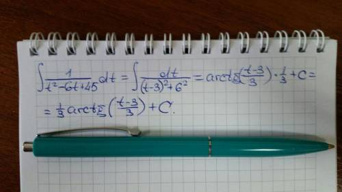 Evaluate the indefinite integral:  1/( t^2 − 6t + 45) dt