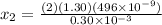 x_{2} =\frac{ (2) (1.30)(496\times 10^{-9})}{0.30\times 10^{-3}}