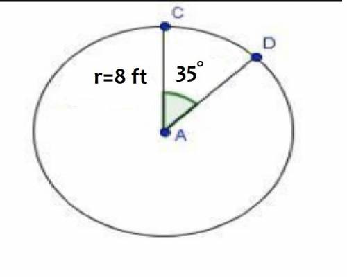 What is the arc length of arc cd in the circle below?  circle a is shown with a radius labeled 8 fee
