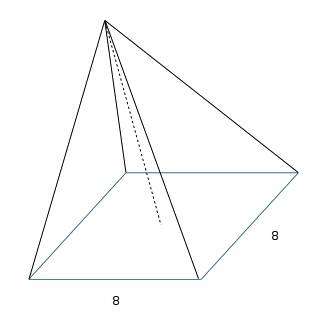 Asquare pyramid has a base area of 64ft2. the pyramids total surface area is 224ft2. what is the are