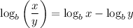 \log_b\left(\dfrac{x}{y}\right)=\log_b x-\log_b y