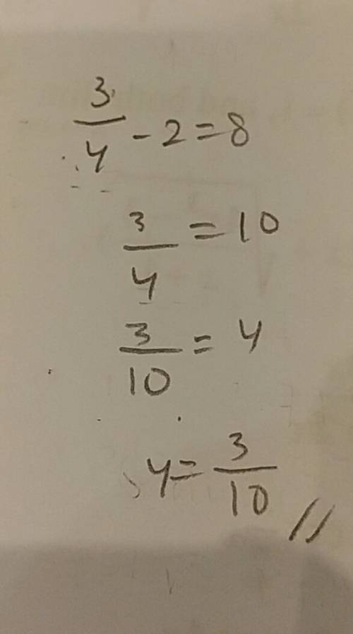 Find the value of y in the equation 3/y-2=8
