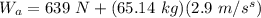 W_a=639\ N + (65.14\ kg)(2.9\ m/s^s)