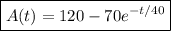 \boxed{A(t)=120-70e^{-t/40}}