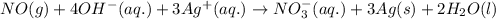 NO(g)+4OH^{-}(aq.)+3Ag^{+}(aq.)\rightarrow NO_{3}^{-}(aq.)+3Ag(s)+2H_{2}O(l)