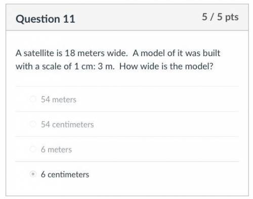 Asatellite is 18 meters wide. a model of it was built with a scale of 1 centimeter:  3 meters. how w