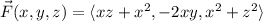 \vec F(x,y,z)=\langle xz+x^2,-2xy,x^2+z^2\rangle