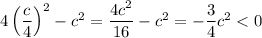 4\left(\dfrac c4\right)^2-c^2=\dfrac{4c^2}{16}-c^2=-\dfrac34c^2