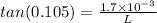 tan(0.105) = \frac{1.7\times 10^{-3}}{L}