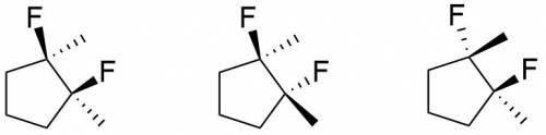 Draw every stereoisomer for 1,2-difluoro-1,2-dimethylcyclopentane. use wedge-and-dash bonds for the