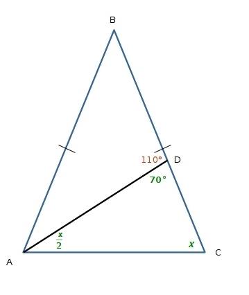 In isosceles triangle ∆abc,  ac is the base and  ad is the angle bisector of ∠a. what are the measur