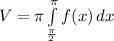V = \pi \int\limits^{\pi}_{\frac{\pi}{2} } {f(x)} \, dx