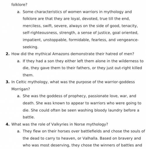 What are the characteristics of women warriors in mythology and folklore?  2. how did the mythical a