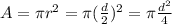 A=\pi r^{2}=\pi (\frac{d}{2})^{2}=\pi \frac{d^{2}}{4}