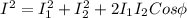 I^{2}=I_{1}^{2}+I_{2}^{2}+2I_{1}I_{2}Cos\phi