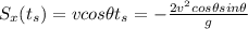 S_x(t_s) =  v cos\theta t_s = -\frac{2 v^2 cos\theta sin\theta}{g}