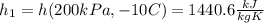 h_1=h(200kPa,-10C)=1440.6\frac{kJ}{kgK}