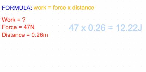 Calculate the work done by a 47 n force pushing a pencil 0.26 m. question 1 options:  a. 0.005 j b.