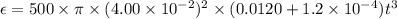 \epsilon=500\times\pi\times(4.00\times10^{-2})^2\times(0.0120+1.2\times10^{-4})t^3