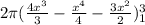 2\pi (\frac{4x^{3}}{3}-\frac{x^{4}}{4}-\frac{3x^{2}}{2})^{3}_1