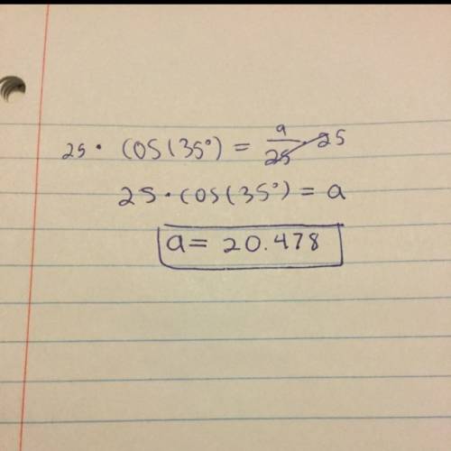 The equation cos(35) =a/25 can be used to find the length of bc