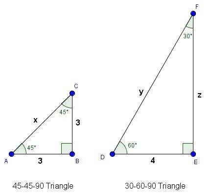 Create two problems that require you to solve using the patterns of both 45-45-90 and 30-60-90 and t