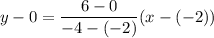 y - 0 = \dfrac{6 - 0}{-4 - (-2)}(x - (-2))