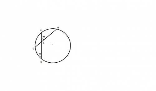 A, b, c and d are points on the circumference of a circle with a center o. chords ab and cd intersec