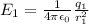 E_1=\frac{1}{4\pi\epsilon_0}\frac{q_1}{r^2_1}