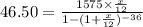 46.50=\frac{1575\times \frac{x}{12}}{1-(1+\frac{x}{12})^{-36}}
