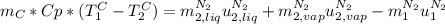 m_C*Cp*(T_1^C-T_2^C)=m_{2,liq}^{N_2}u_{2,liq}^{N_2}+m_{2,vap}^{N_2}u_{2,vap}^{N_2}-m_1^{N_2}u_1^{N_2}
