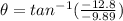 \theta = tan^{-1}(\frac{-12.8}{-9.89})