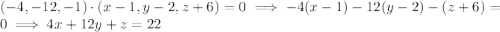 (-4,-12,-1)\cdot(x-1,y-2,z+6)=0\implies -4(x-1)-12(y-2)-(z+6)=0\implies 4x+12y+z=22