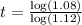 t=\frac{\log(1.08)}{\log(1.12)}