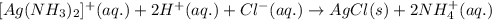 [Ag(NH_{3})_{2}]^{+}(aq.)+2H^{+}(aq.)+Cl^{-}(aq.)\rightarrow AgCl(s)+2NH_{4}^{+}(aq.)