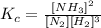K_{c}=\frac{[NH_3]^2}{[N_2][H_2]^3}