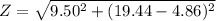 Z=\sqrt{9.50^2+(19.44-4.86)^2}