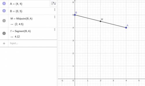What are the coordinates of the midpoint line segment for (4,4 ) and (0,5)