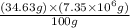 \frac{(34.63g)\times (7.35\times 10^{6}g)}{100g}