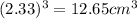 (2.33)^3=12.65cm^3