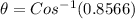 \theta = Cos^{-1}(0.8566)