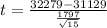 t=\frac{32279-31129}{\frac{1797}{\sqrt{15}}}