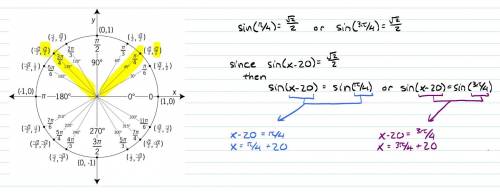 Sin(x-20)=1/root2 this question is confusing me.