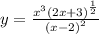 y=\frac { { { x }^{ 3 }\left( 2x+3 \right)  }^{ \frac { 1 }{ 2 }  } }{ { \left( x-2 \right)  }^{ 2 } }