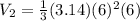 V_{2} = \frac{1}{3}(3.14)(6)^2(6)