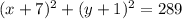 (x+7)^{2}+(y+1)^{2}=289