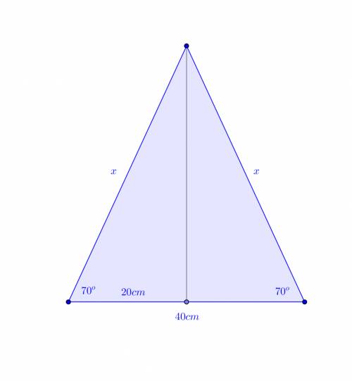 Find the perimeter of an isosceles triangle whose base is 40 cm and whose base angle is 70.